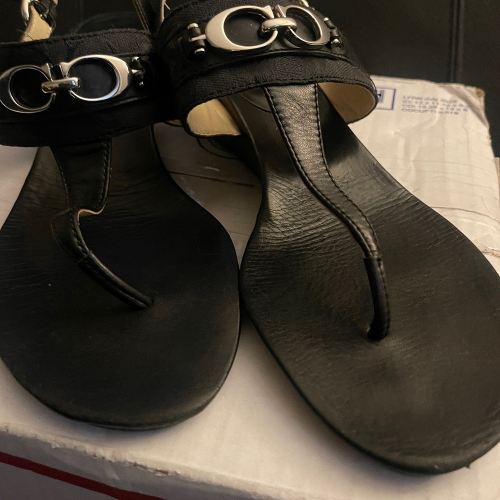 Coach Despina Black Thong Wedge Sandals with Silver Hardware Size 10B - Picture 3 of 16